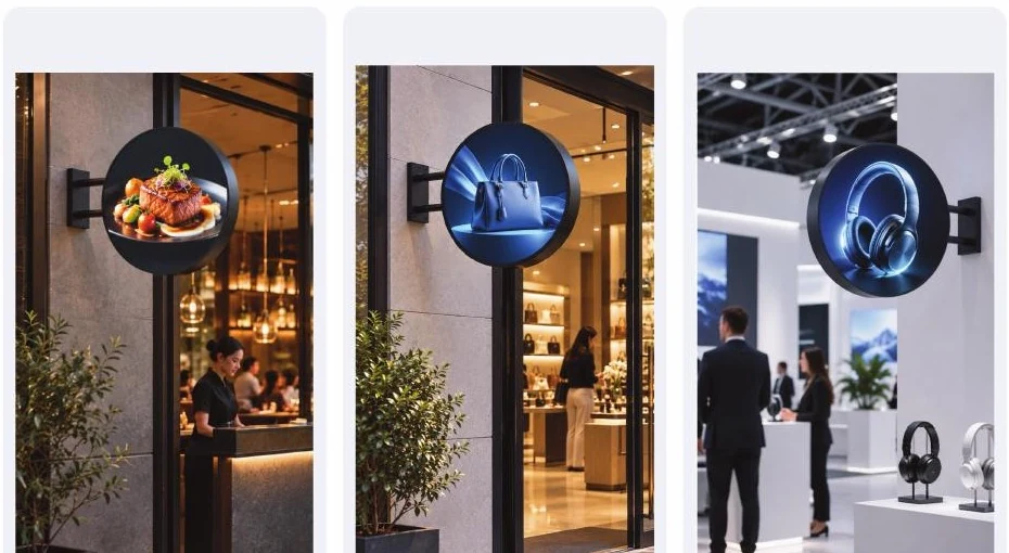 Outdoor Circular LED Display in a commercial application environment