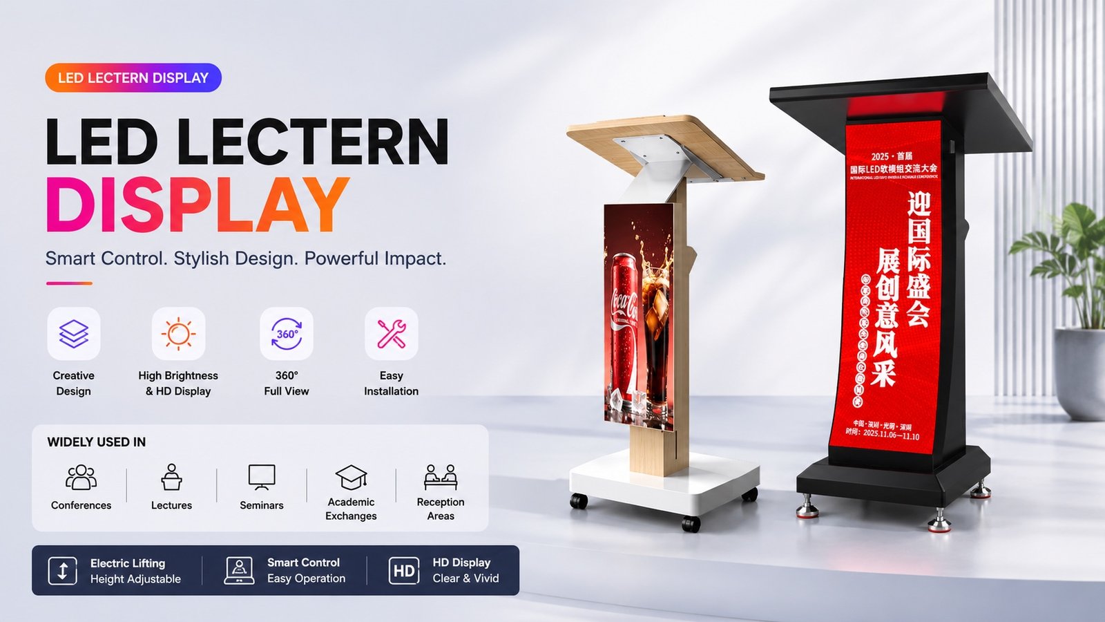 LED lectern display for conferences, lectures and reception areas