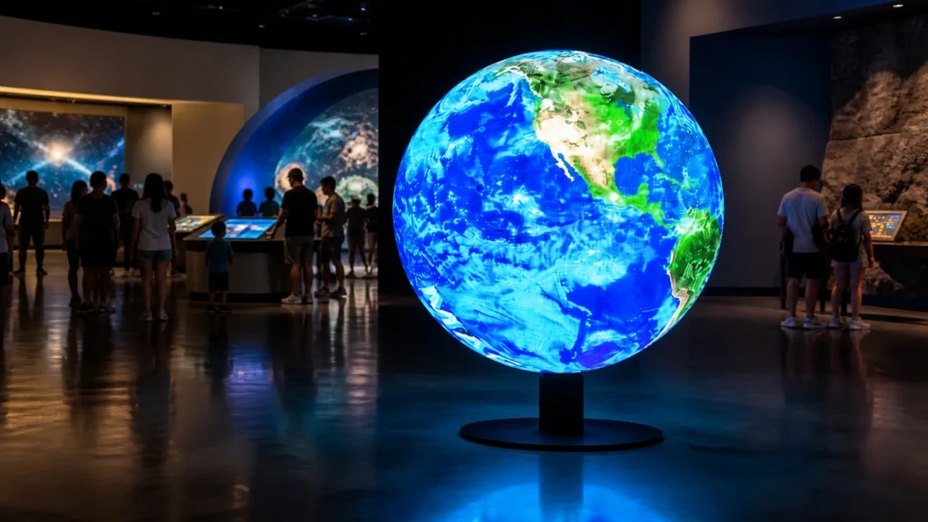 LED sphere display in an immersive exhibition environment